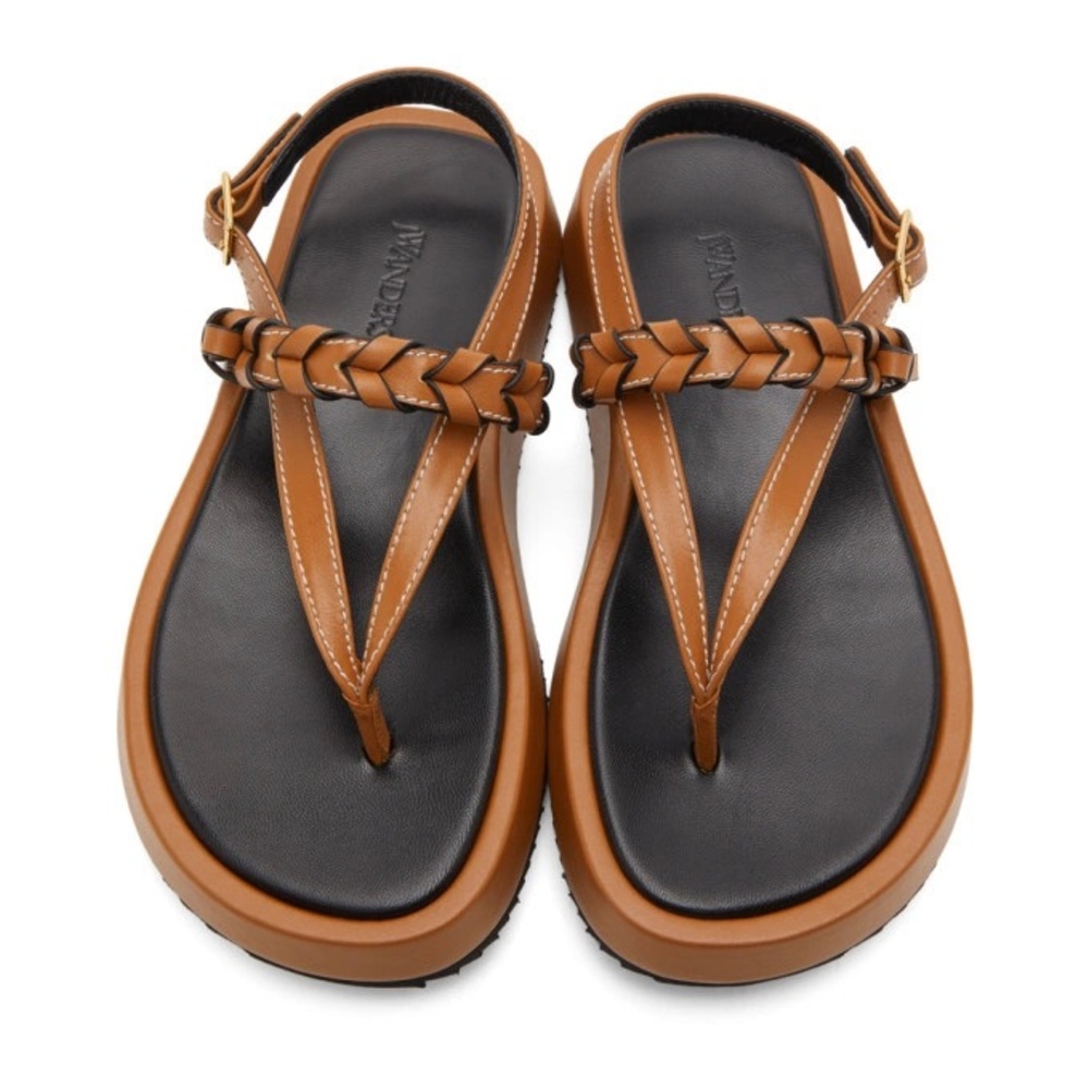 Wander Brown and Black Braided Leather Sandals